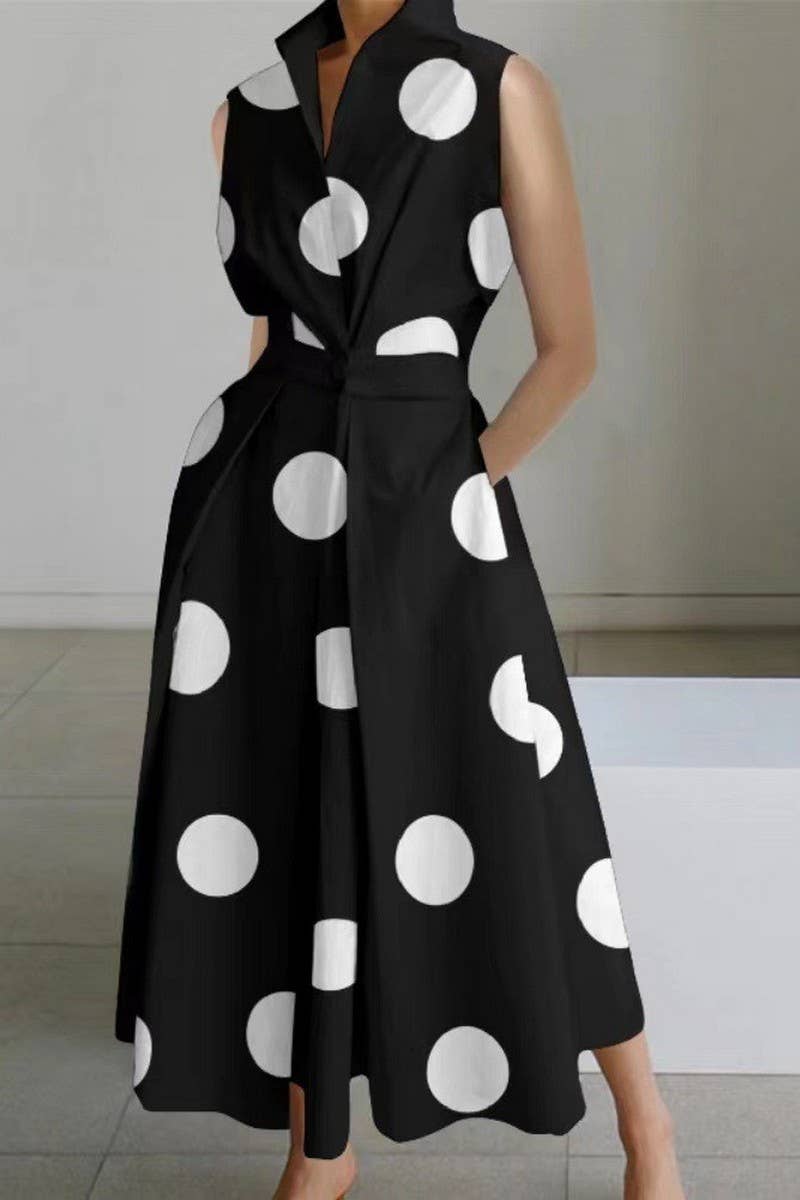 CWDMD01052_SUMMER COMMUTING V-NECK BUTTON-DOWN DRESS