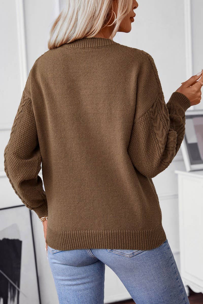 CWOSWL2843_TWISTED CREW NECK SOLID COLOR KNITTED SWEATER