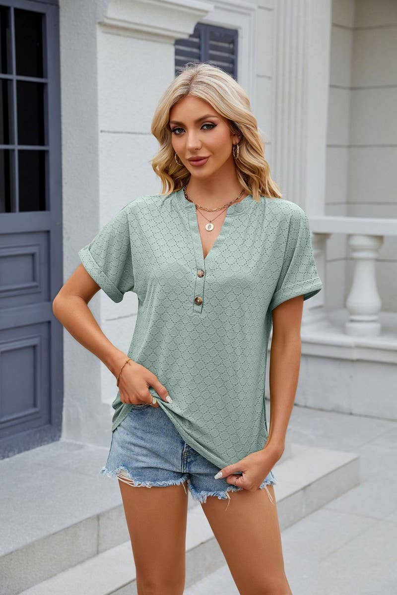 CWTTS0815_V-Neck Short Sleeve Knit Top