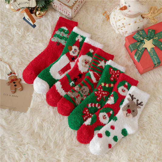 CHRISTMAS ELK CORAL VELVET SOCKS