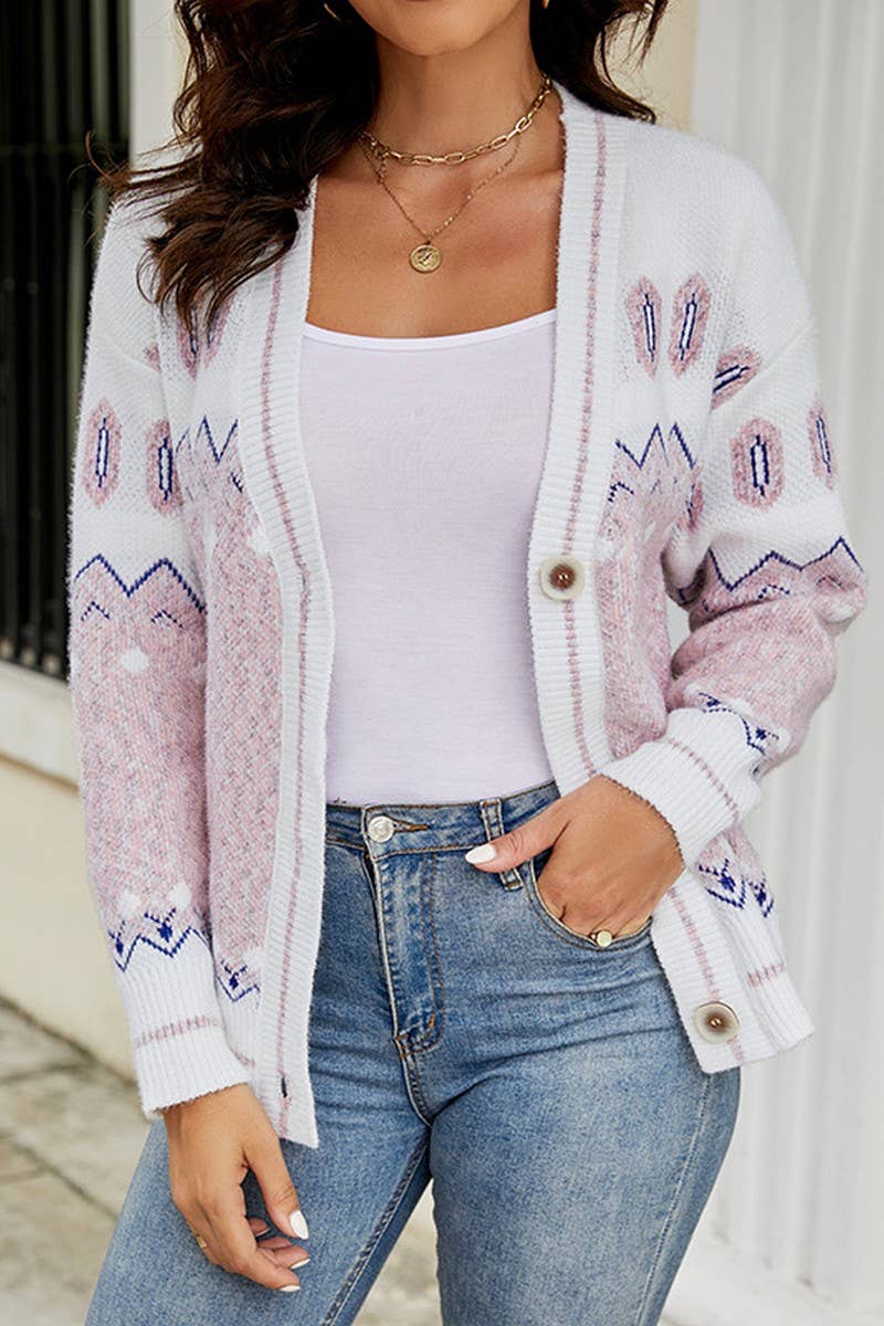 CWOCAL0872_CONTRAST COLOR SINGLE-BREASTED KNITTED CARDIGAN