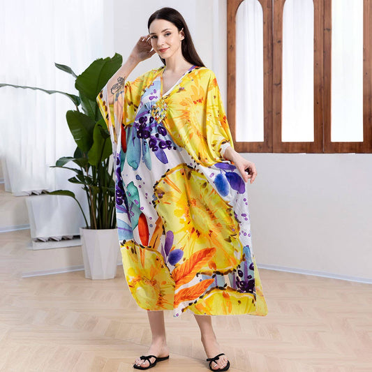 Lemon Print Quick-Dry Beach Cover-Up Robe