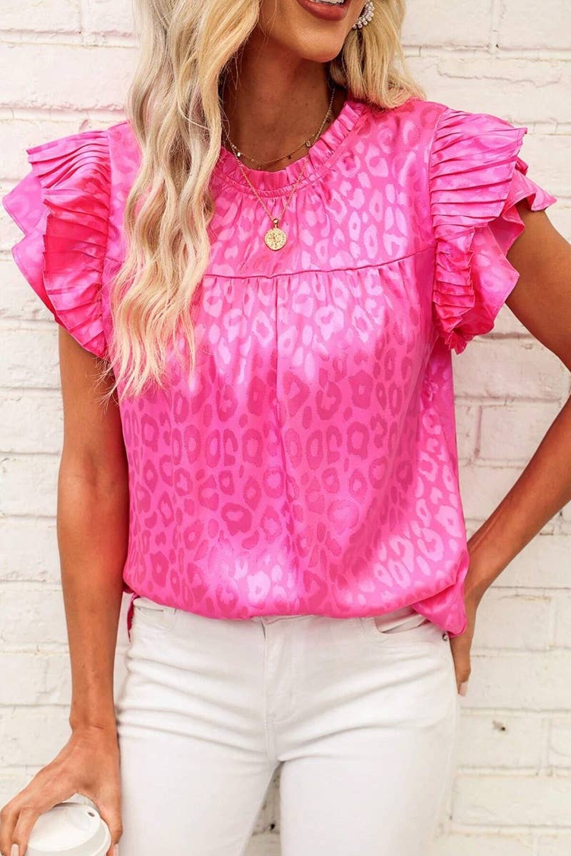 CWTBLSL0444_PRINTED LOTUS SLEEVES WITH WAVY COLLAR TOP