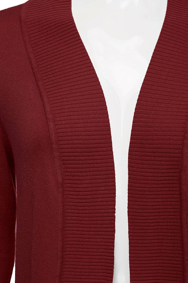 AWOCAL313_Open Front Long Sleeve Pockets Sweater Cardigan