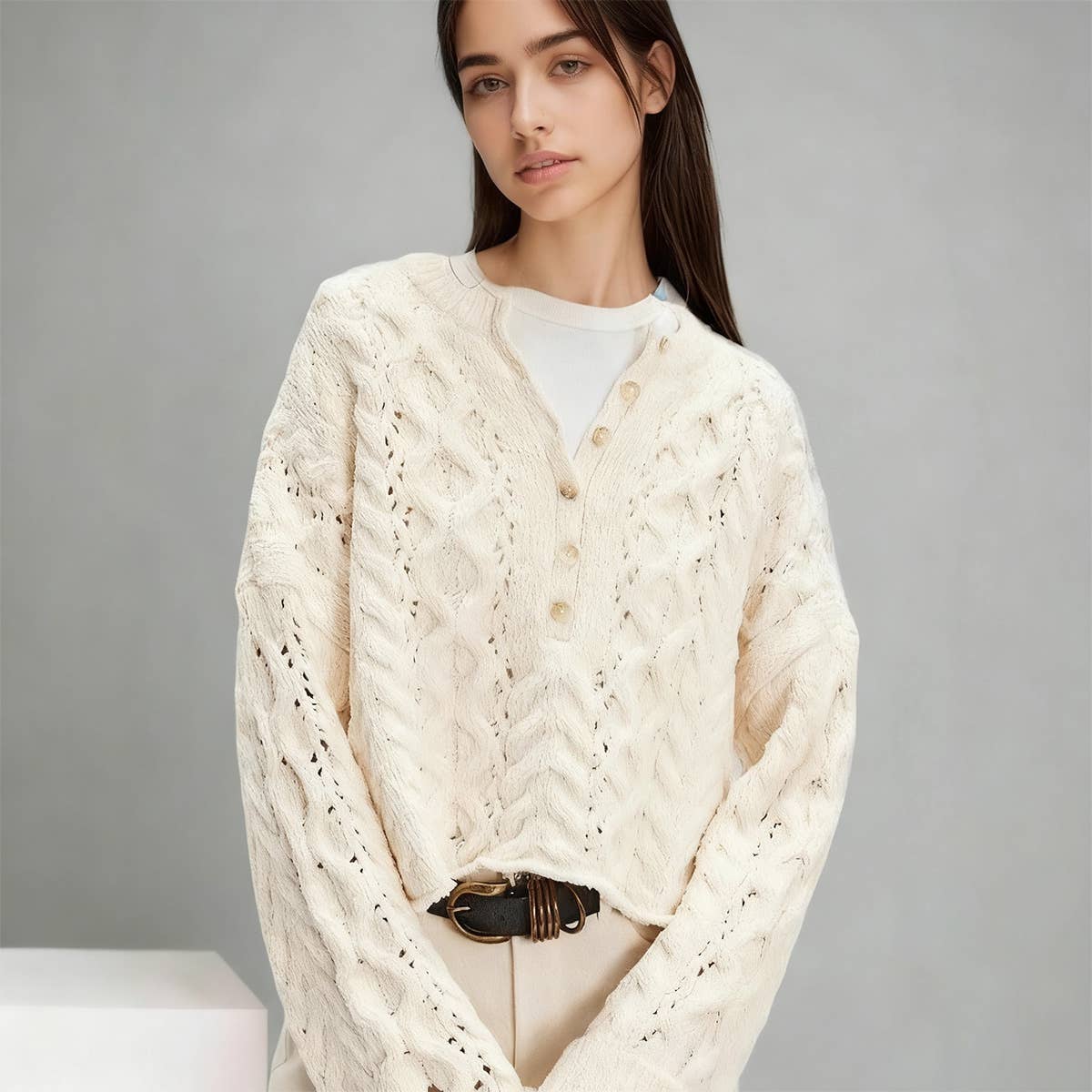 Casual knitted V-neck single-breasted cardigan
