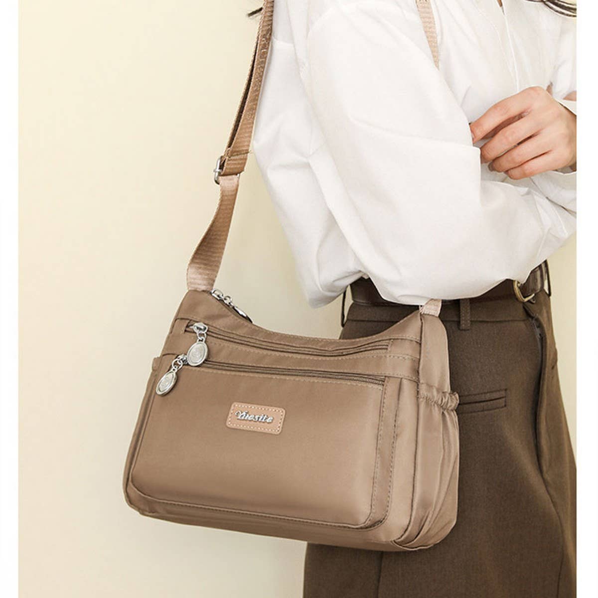 MULTI-COMPARTMENT NYLON SHOULDER AND CROSSBODY BAG