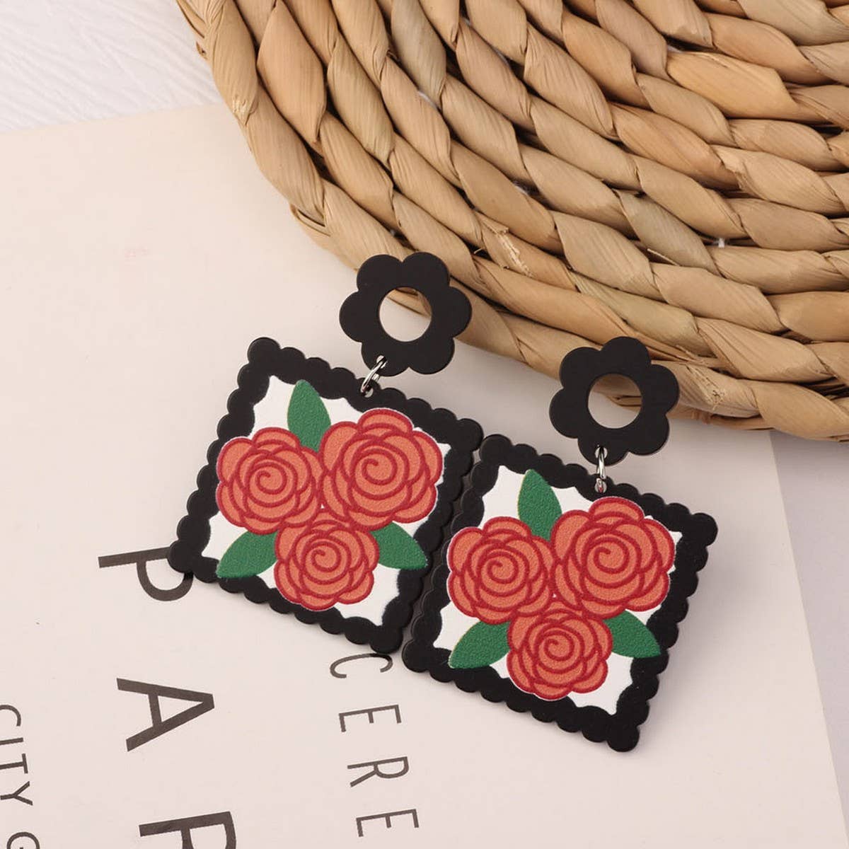 SWEET GIRL COLORFUL FLOWER ACRYLIC EARRINGS
