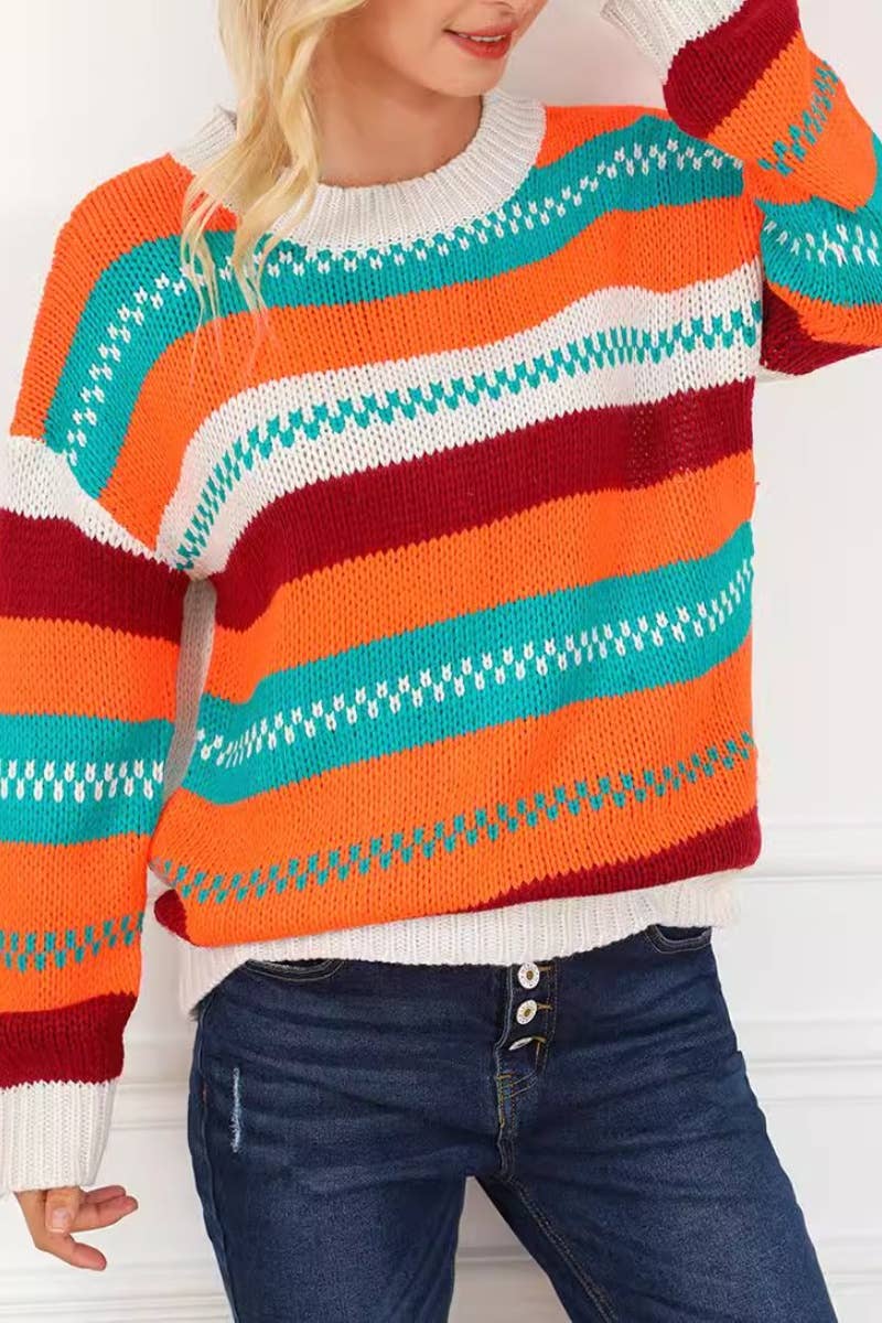 CWOSWL6664_CREW-NECK STRIPED LONG-SLEEVED SWEATER