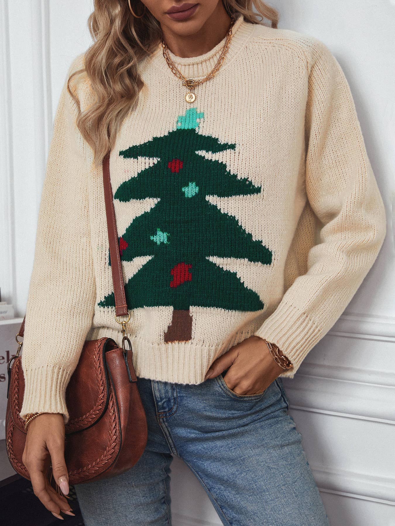 CHRISTMAS TREE CREW-NECK LONG-SLEEVED PULLOVER