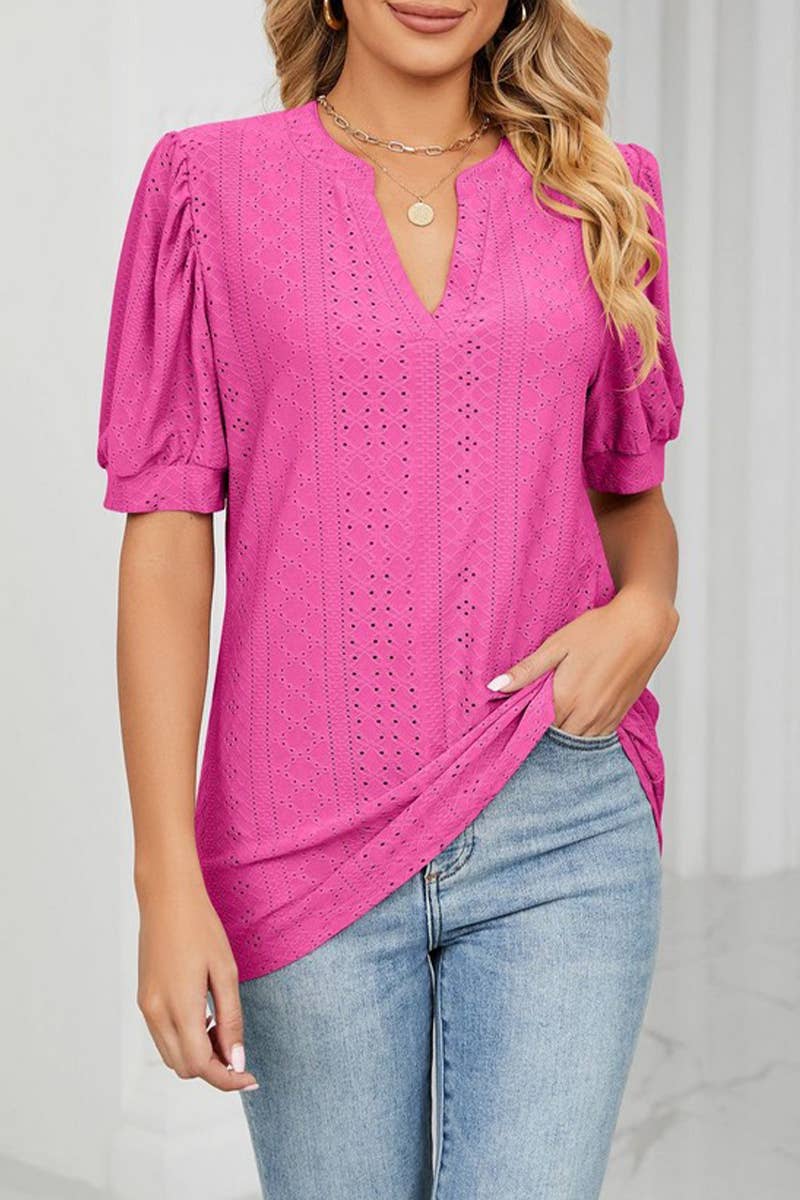 CWTTS1354_SUMMER CASUAL V-NECK SOLID COLOR LOOSE T-SHIRT