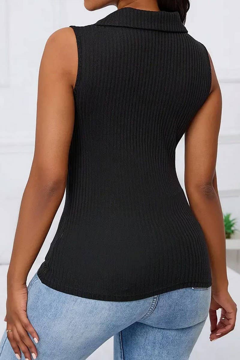 CWTTSL0349_LAPEL CONTRAST COLOR RIBBED SLIM FIT KNITTED VEST