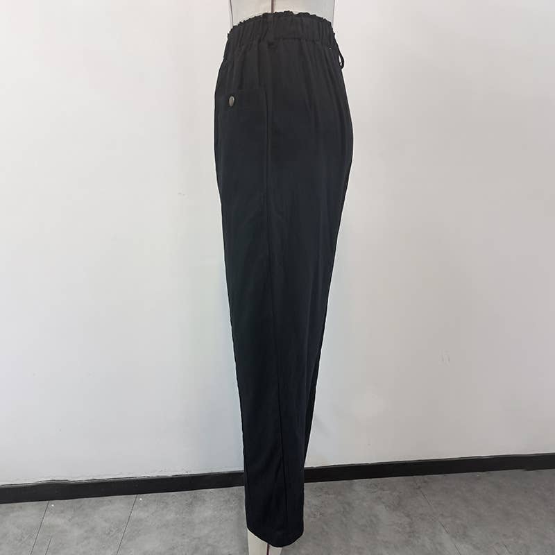 DRAPING HIGH-WAISTED CASUAL STRAIGHT LEG PANTS