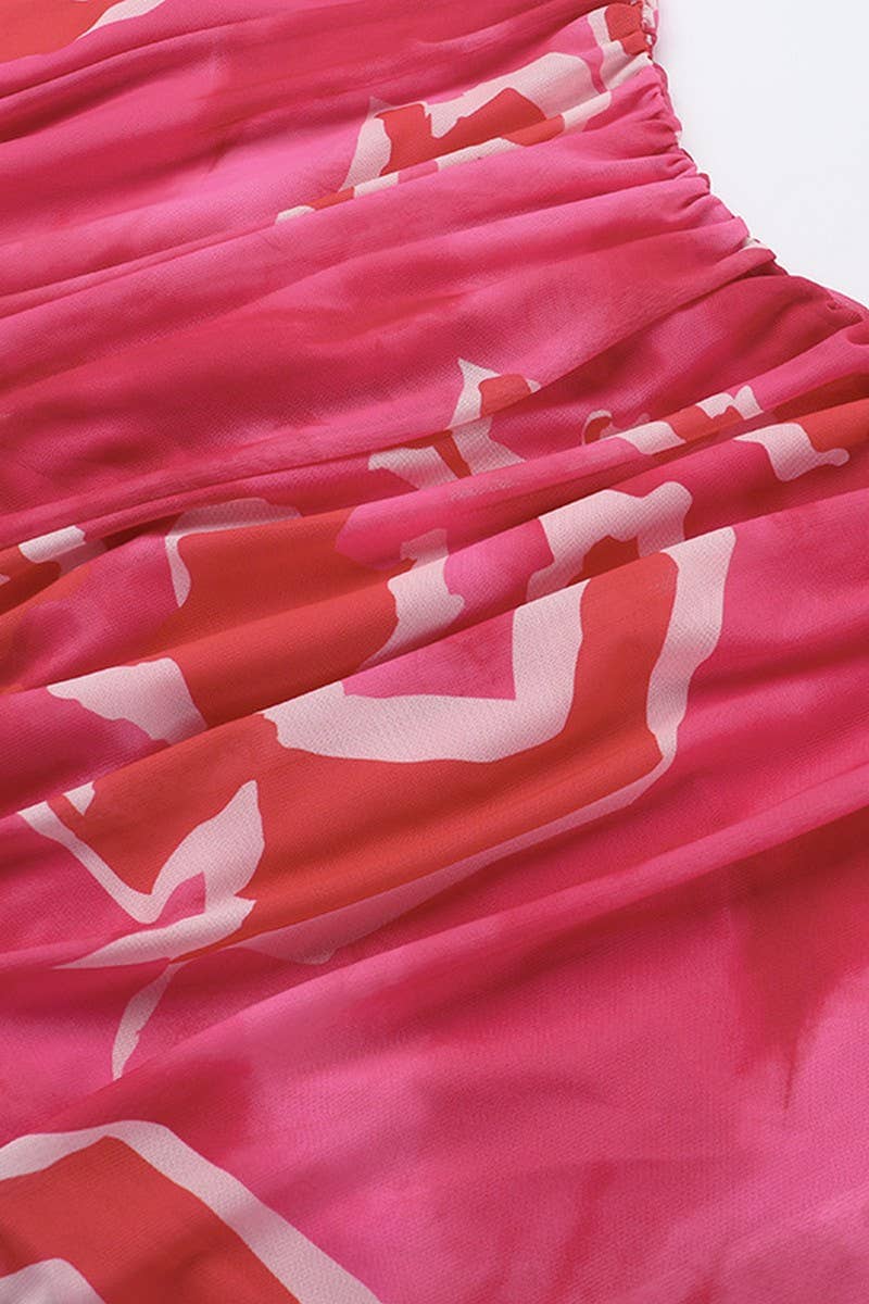 CWDTD0436_FLORAL MESH STRAPLESS RUFFLE VACATION MINI DRESS