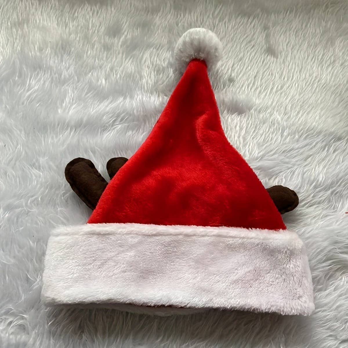 CWAH4080_BROWN ANTLER LEAF SHORT PLUSH SANTA HAT