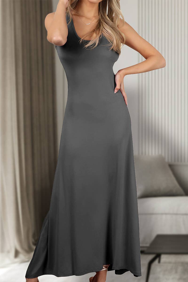 AWDMD281_SLEEVELESS VEST SOLID COLOR KNITTED LONG DRESS