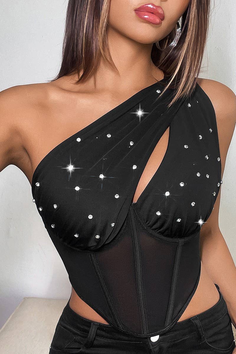 CWTTK0759_ONE-SHOULDER DIAMOND UNDERWIRE HERRINGBONE VEST