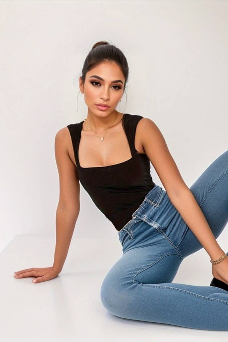 CWSBSSL0122_SLIM FIT ELASTIC TANK TOP SLEEVELESS BODYSUIT