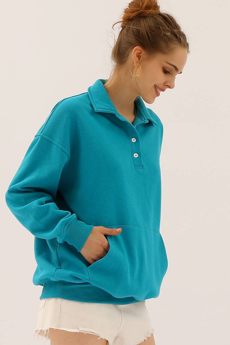CWTTL904-P_PLUS SIZE BOTTON COLLAR SWEATSHIRT WITH POCKET