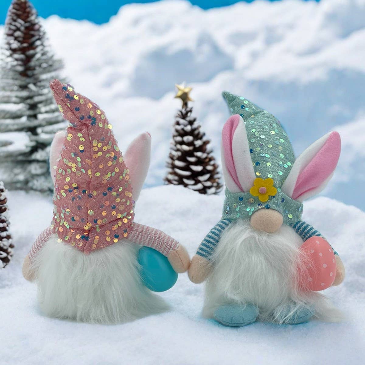 EASTER DECORATION WITH LIGHT SEQUIN HAT DOLL DOLL