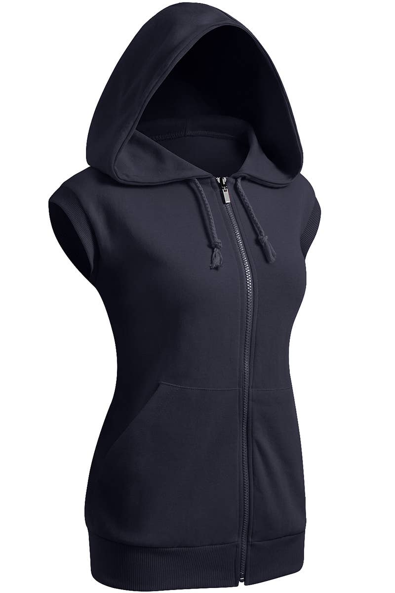 KWOHOSL003_Sleeveless Hoodies Basic Hoodie Zip Up