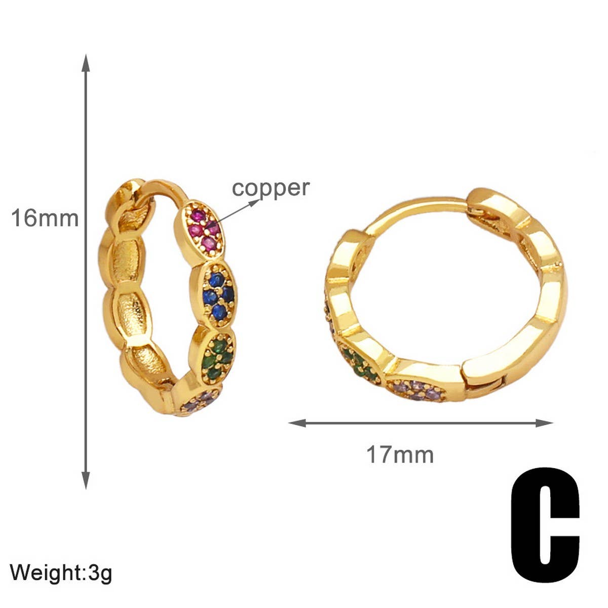 COLORED ZIRCON GOLD PLATED FLOWER EARRINGS