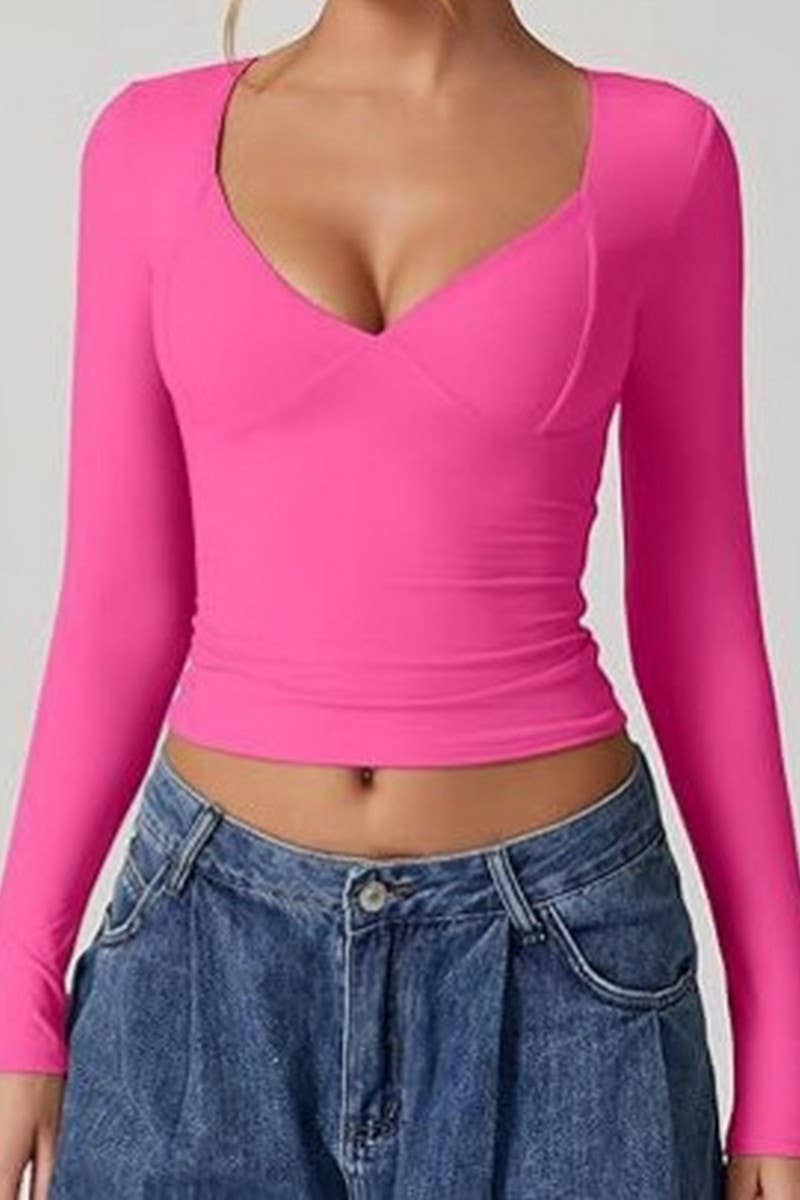 CWTBLL01152_SEXY DEEP V NECK LONG SLEEVE SLIM TEE