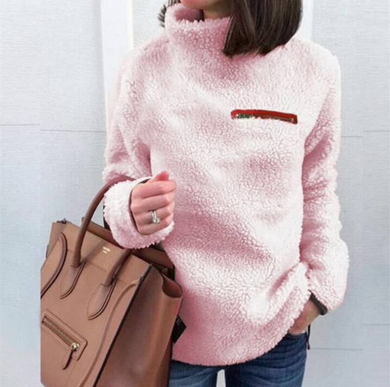 Fleece solid color pullover zip-up turtleneck base hoodie