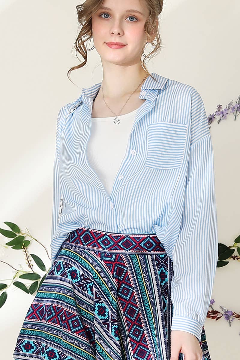 CWTSTL704_Striped Button Down Long Sleeve Collared Shirts