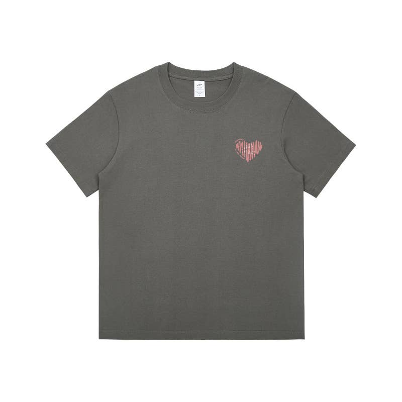 CWTTS0932_PINK LOVE HEART PRINTED ROUND NECK CASUAL T-SHIRT