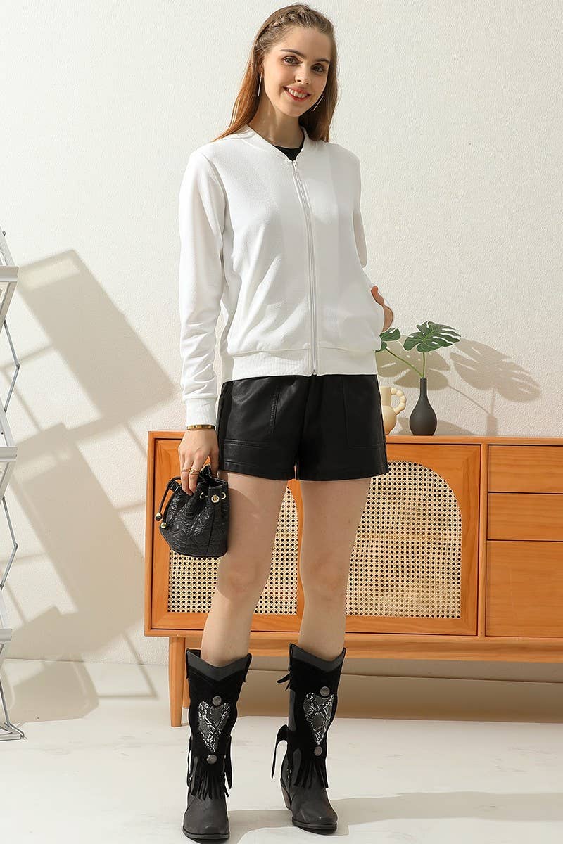 CWOJA699_ZIP UP BOMER JACKET WITH SIDE POCKETS