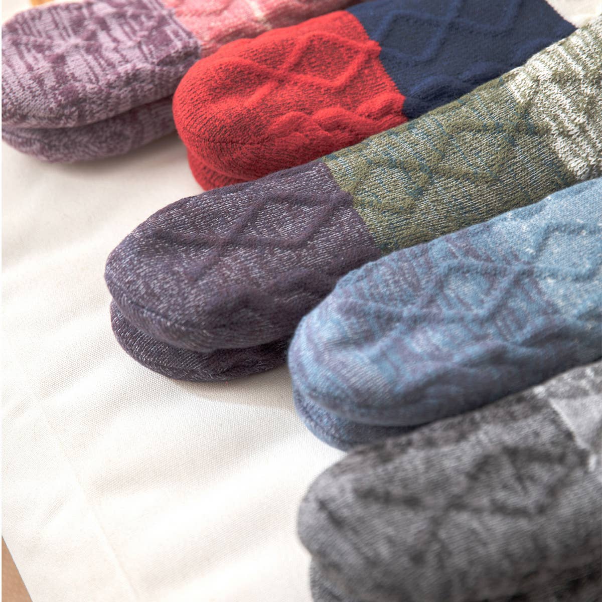 PATCHWORK KNITTED PLAID PLUSH INDOOR SLIPPERS_CWMS0715