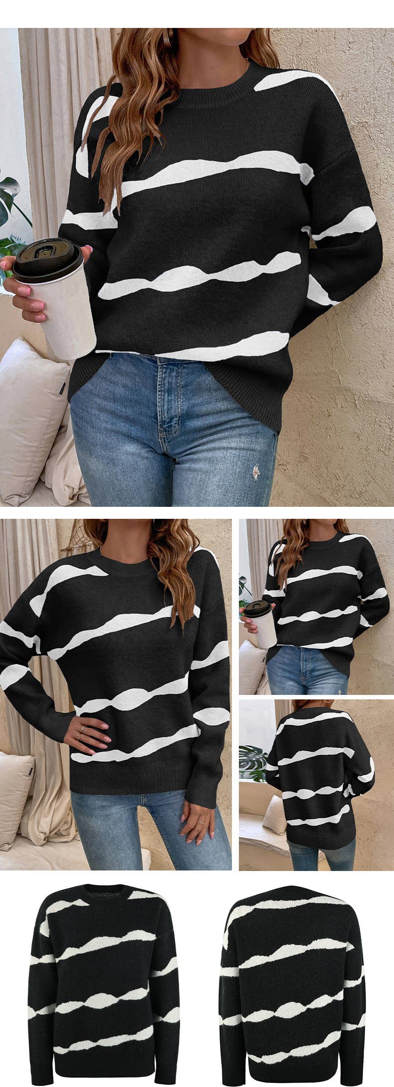 CREW-NECK STRIPED PULLOVER IN CONTRASTING COLORS