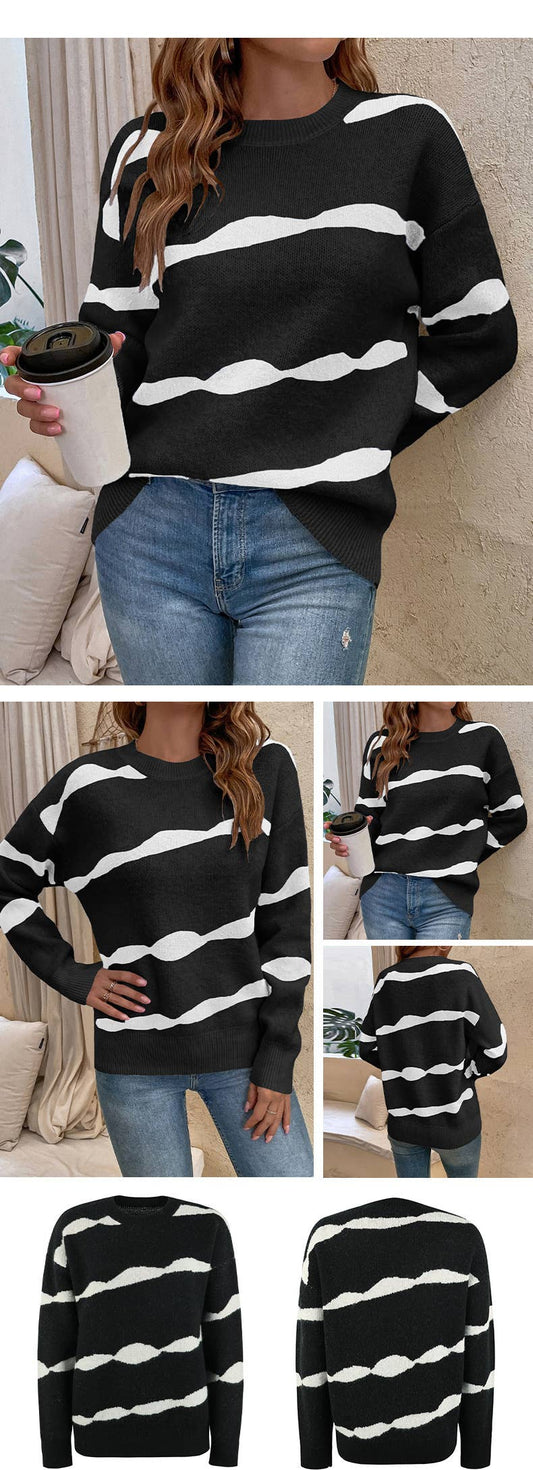 CREW-NECK STRIPED PULLOVER IN CONTRASTING COLORS