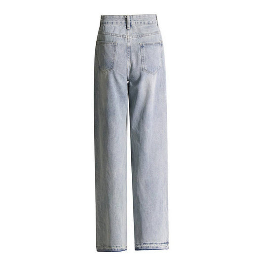 HIGH WAISTED STUDDED PEARL STRAIGHT LEG JEANS