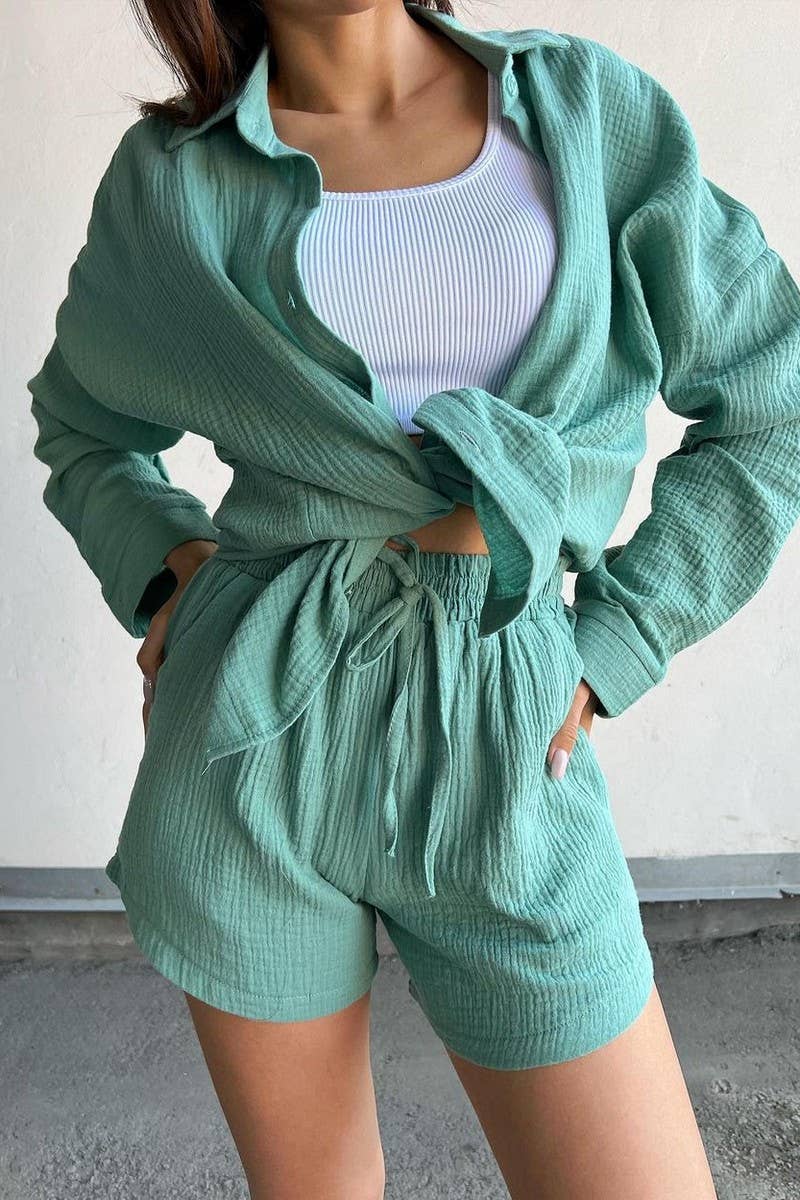 CWSTB1352_LONG-SLEEVED COMMUTER SHIRT AND SHORTS SET