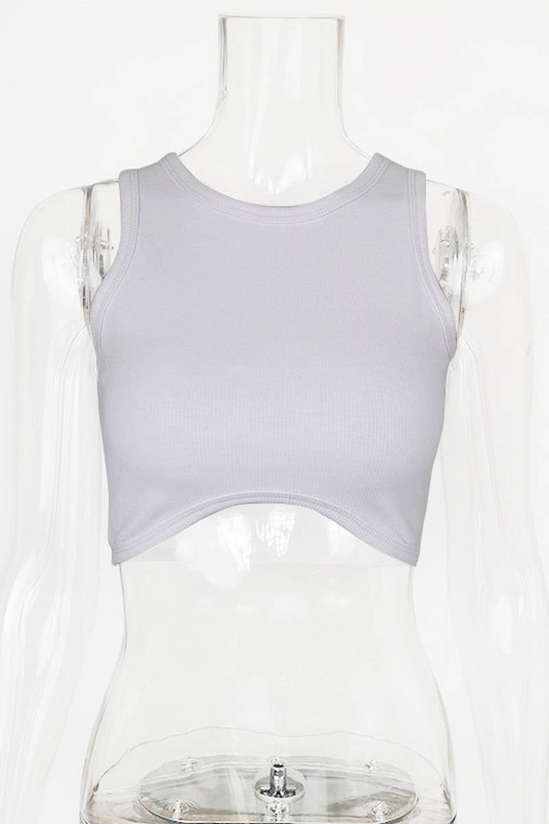 CWTHT0196_HIGH WAISTED NAVEL-BARING SLEEVELESS TANK TOP