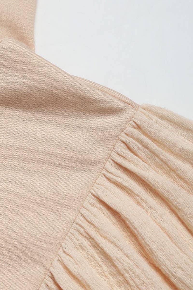 CWOHOL0684_SOLID PUFF SLEEVE HOODED SWEATSHIRT