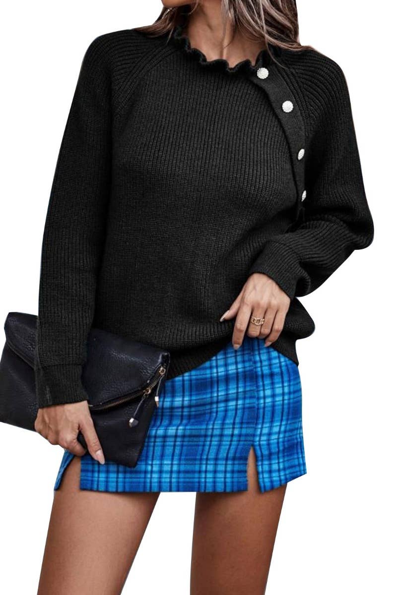 CWOSWL5140_LONG-SLEEVED SWEATER WITH RUFFLED COLLAR BUTTONS