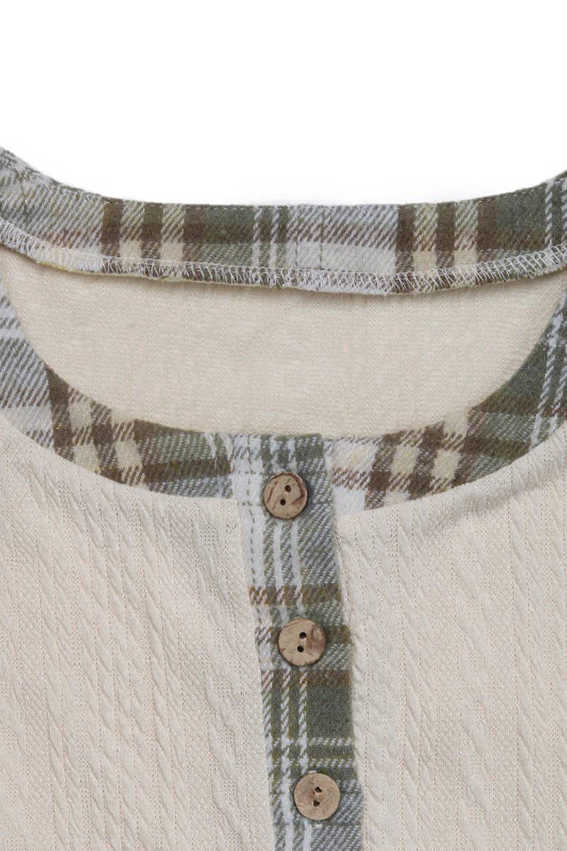 CWTBLL2029_PLAID PANEL LONG-SLEEVED ROUND NECK T-SHIRT