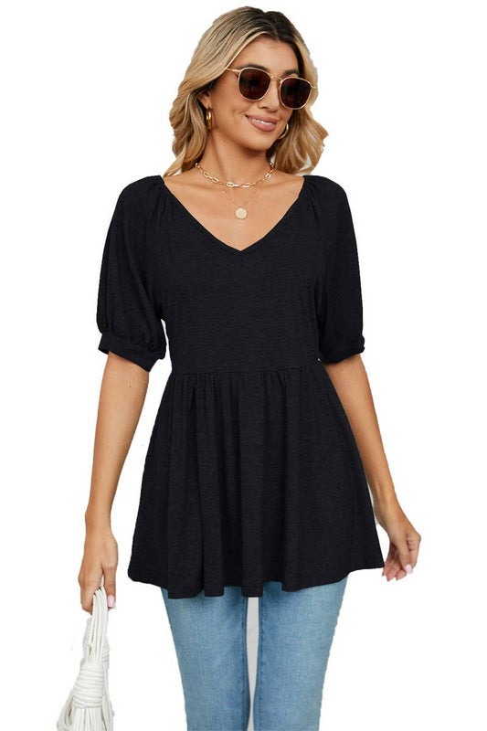 CWTTS0753_V-Neck Shirt Sleeve Top