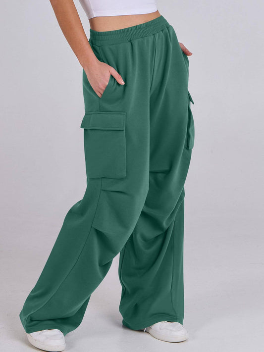 BAGGY STRAIGHT WIDE LEG ELASTIC WAIST OVERALLS