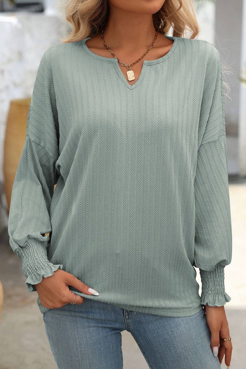 CWTBLL1814_LOOSE FIT V-NECK BATWING SLEEVE LONG SLEEVE TOP