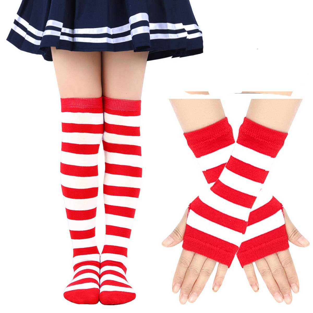 CWMM10087_CHRISTMAS STRIPED SOCKS &AMP GLOVES SET