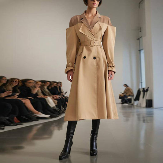Spring New Colorblock Trench Coat with Waist Belt_CWOCO1263