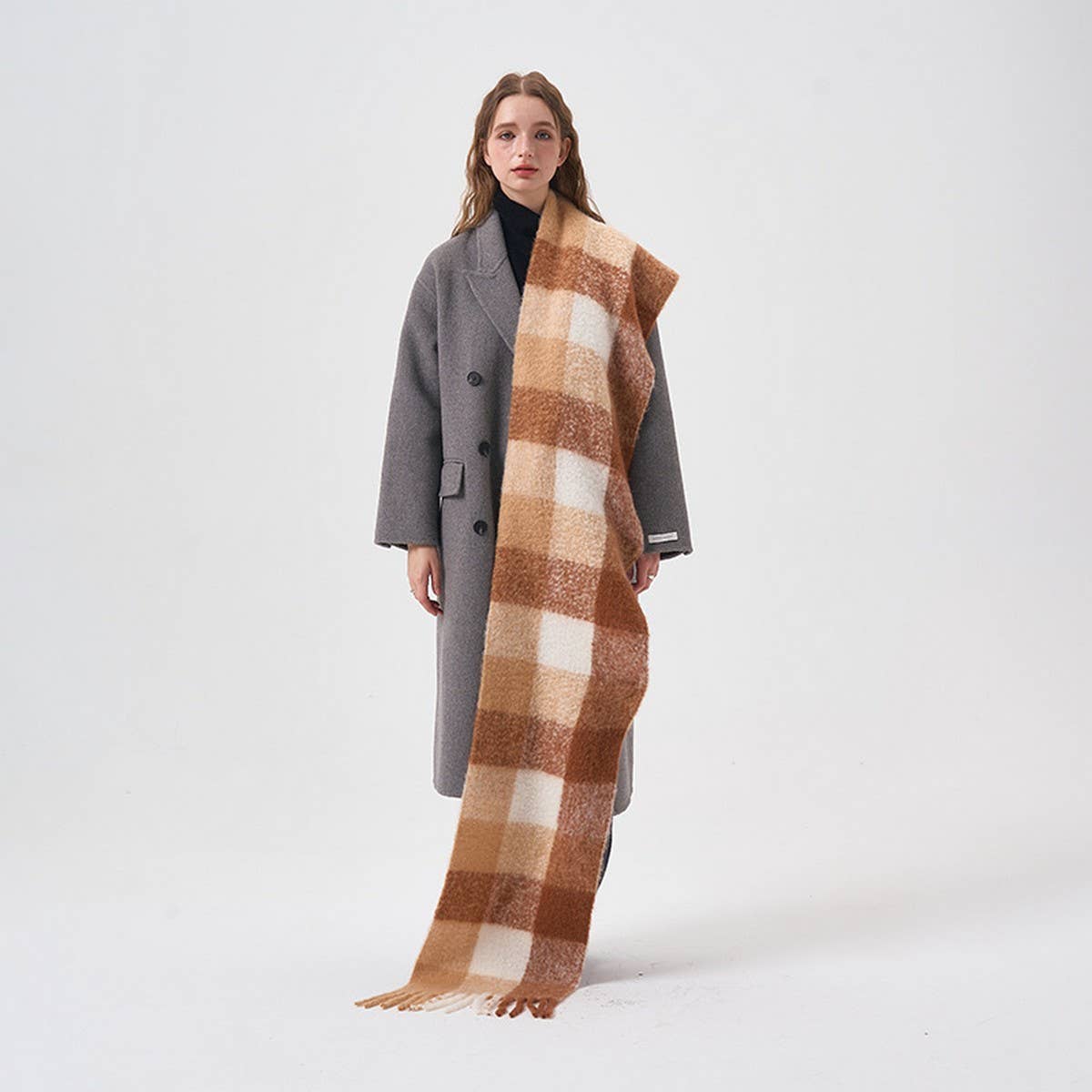 32% Wool Colorblock Plaid Scarf - Soft & Warm_CWASC2365