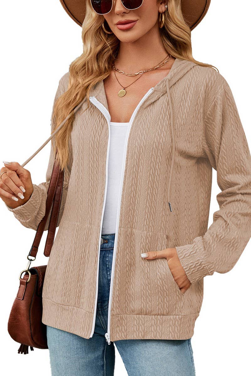 CWOHOL0931_LONG SLEEVE HOODED ZIPPER POCKET SWEATSHIRT COATS