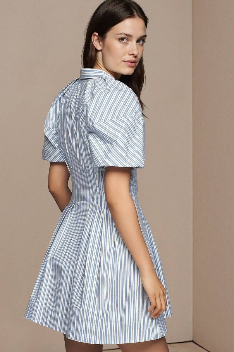 CWTDSS0076_STRIPED BUTTON FRONT COLLARED SHIRT MINI DRESS