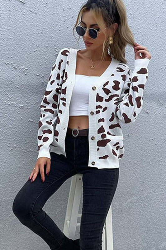 CWOSWL6815_NEW LEOPARD PRINT V-NECK KNITTED SWEATER JACKET