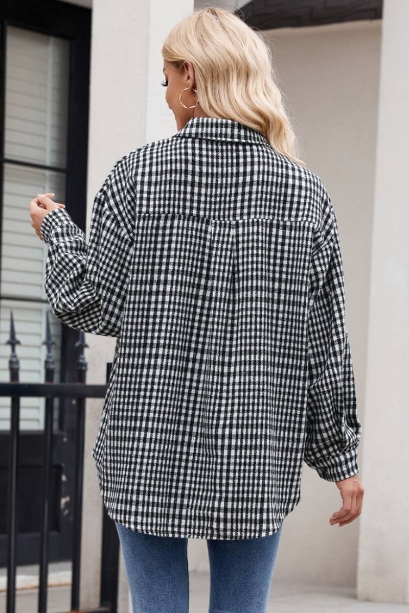 CWTSTL1719_AUTUMN PLAID FLANNEL LONG-SLEEVED WOOLEN SHIRT