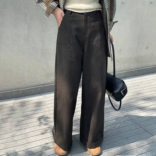 Casual wide-leg pants with straight pocket design